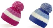 Kids Unisex Stripe Knitted Bobble Hat Asstd Colours 