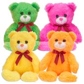 12.5"/32cm Plush coloured Bear with ribbon 4 asstd