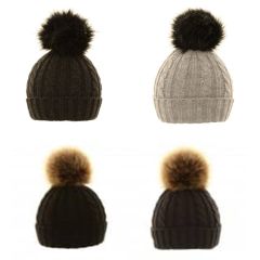 Ladies Large Removable Pom Pom Hat