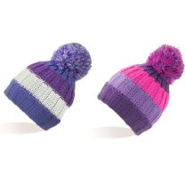 Ladies stripe Knitted Bobble Hat Asstd Colours 60354