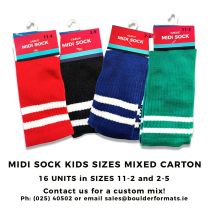 Kids midi sock carton of 16 2 sizes 
