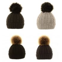 Ladies Large Removable Pom Pom Hat