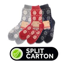 Fur Lined Festive Slipper Socks Mix 12 units 