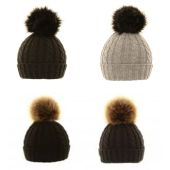 Ladies Large Removable Pom Pom Hat