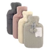 Hot Water Bottles with Luxury Plush Jacquard Stripe Cover - Asstd
