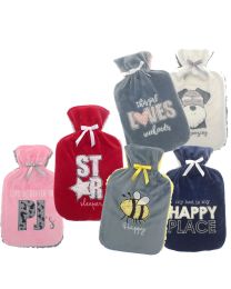 Hot Water Bottles with Soft Sherpa Cover - Assorted Designs HWB165627